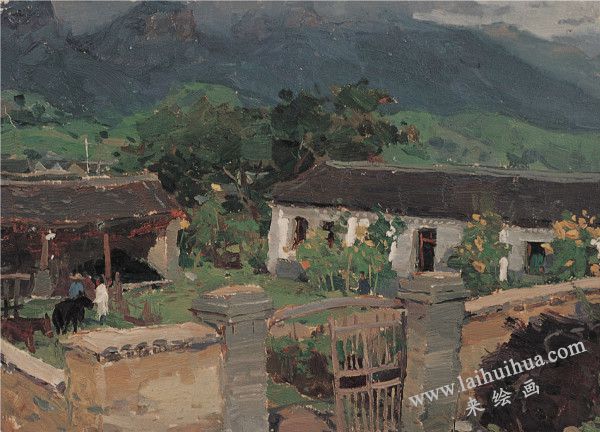 山村兽医站　纸上油画