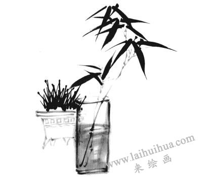 国画竹子画法步骤二：竹叶