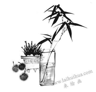 国画竹子画法步骤三：果子