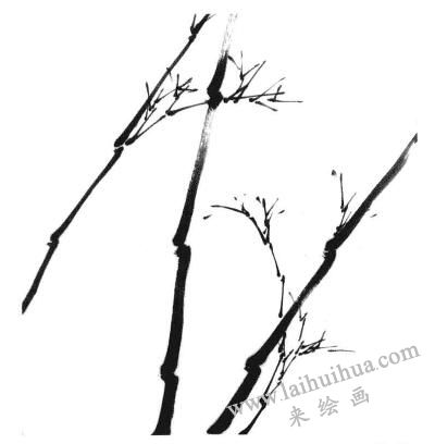 国画竹子画法步骤一：两组竹竿