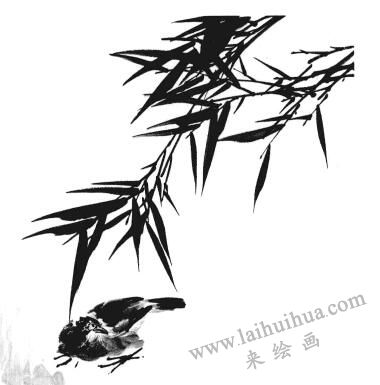 国画竹子画法步骤三：草地