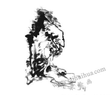 国画竹子画法步骤一：山石