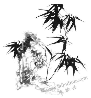 国画竹子画法步骤三：竹叶