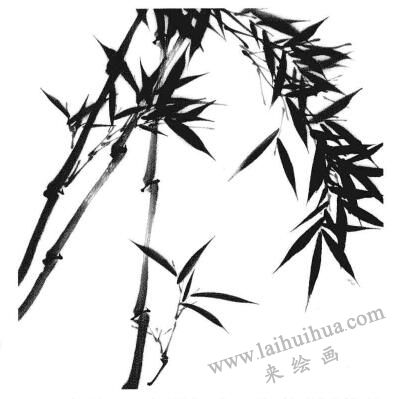 国画竹子画法步骤二：竹叶