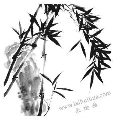 国画竹子画法步骤三：山石