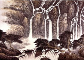 《悬壁松瀑》山水画