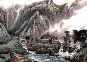 《云涌群峰溪谷秀》山水画