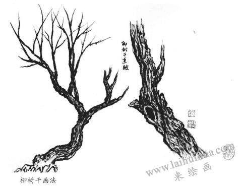 柳树干画法