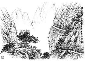 山水画栈道的画法