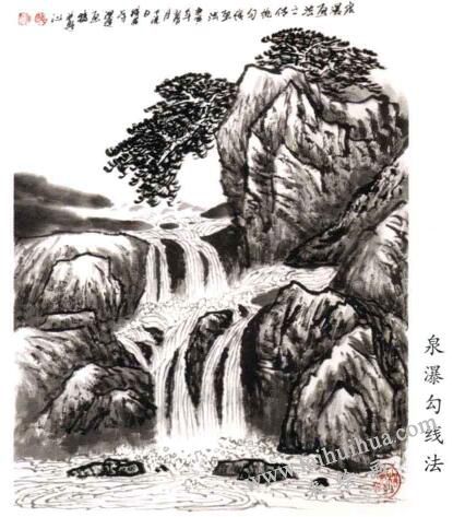 泉瀑画法：勾线法
