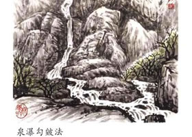 山水画泉瀑的勾皴画法
