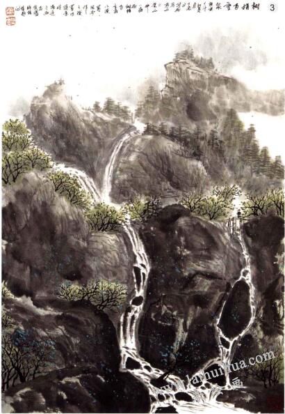 泉瀑画法泼墨法步骤三