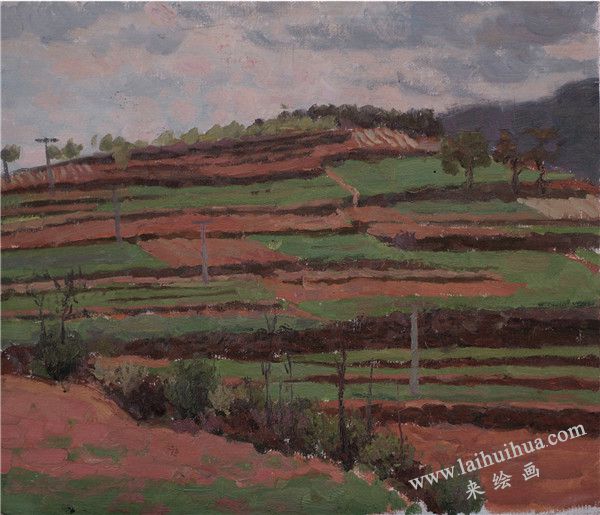 山野　布面油画
