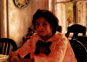 谢洛夫《少女与桃》人物油画
