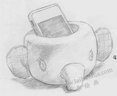 大象玩偶手机托素描画法步骤04