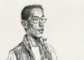 《戴眼镜的男生》素描画