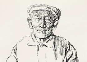 《小镇老人》素描画