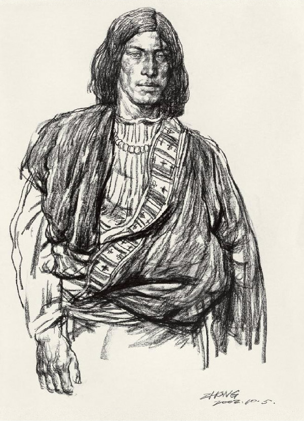 《高原牧民》素描画