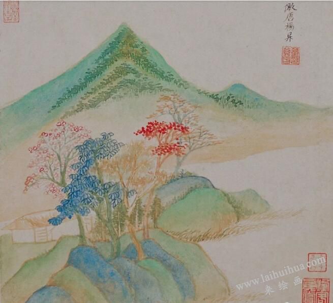 董其昌仿杨昇没骨山水画