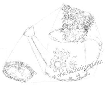 素描簸箕与壶画线稿步骤03