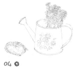 素描簸箕与壶画线稿步骤04