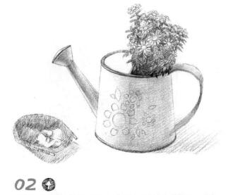 簸箕与壶素描铺色步骤02