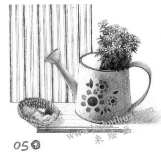 簸箕与壶素描铺色步骤05