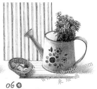 簸箕与壶素描铺色步骤06