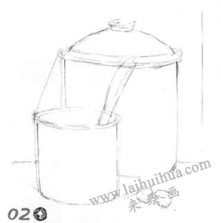 大小搪瓷杯素描画线稿画法步骤02