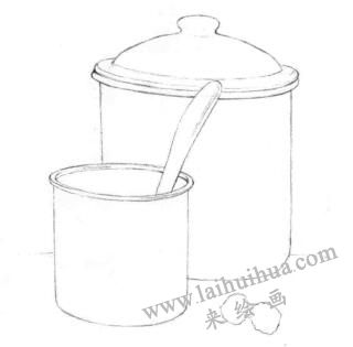 大小搪瓷杯素描画线稿画法步骤03