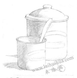 大小搪瓷杯素描铺色画法步骤01