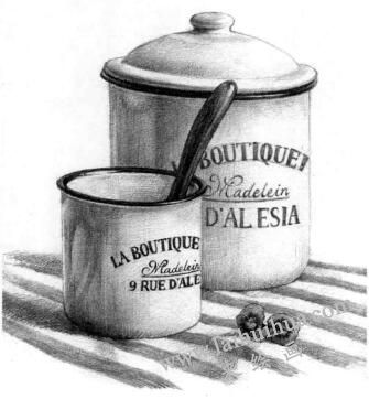 大小搪瓷杯素描铺色画法步骤07