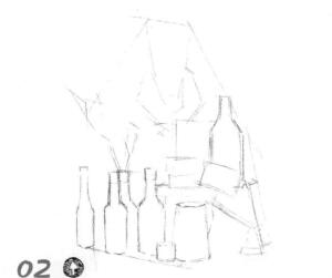 书房一角素描画线稿画法步骤02