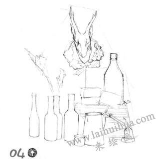 书房一角素描画线稿画法步骤04