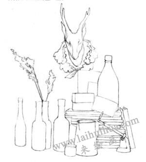 书房一角素描画线稿画法步骤06