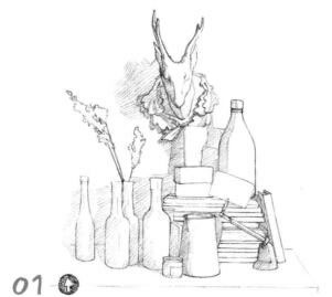 书房一角素描铺色画法步骤01