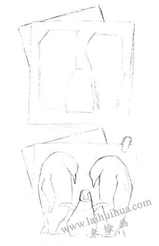 企鹅一家三口素描画线稿画法步骤01
