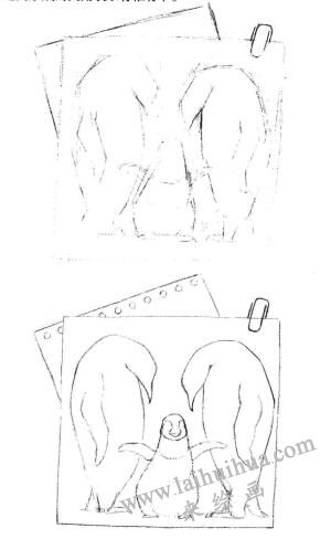 企鹅一家三口素描画线稿画法步骤02