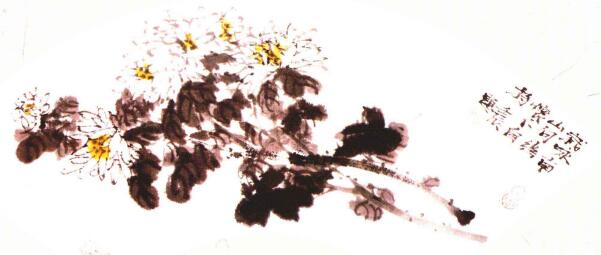 扇面白菊画