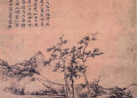 元代倪瓒《幽涧寒松图轴》欣赏