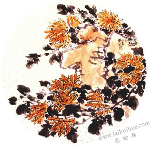 团扇菊花的画法步骤07，范例一