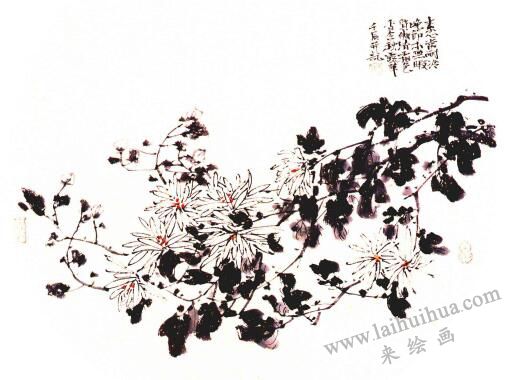 团扇菊花的画法步骤05，范例三