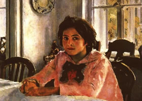 谢洛夫《少女与桃》油画作品