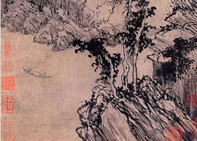 元代方从义《武夷放棹图轴》欣赏