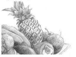 水果拼盘的素描画法步骤01，逐个细化
