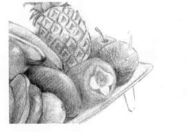水果拼盘的素描画法步骤06，逐个细化