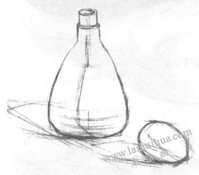 瓶子和鸡蛋组合的素描画法步骤02