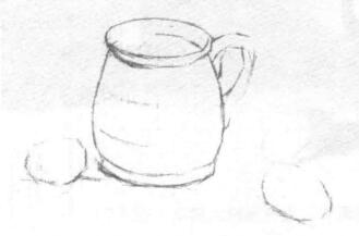 杯子和鸡蛋组合素描画法步骤02