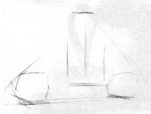 瓶子和水果组合素描画法步骤01