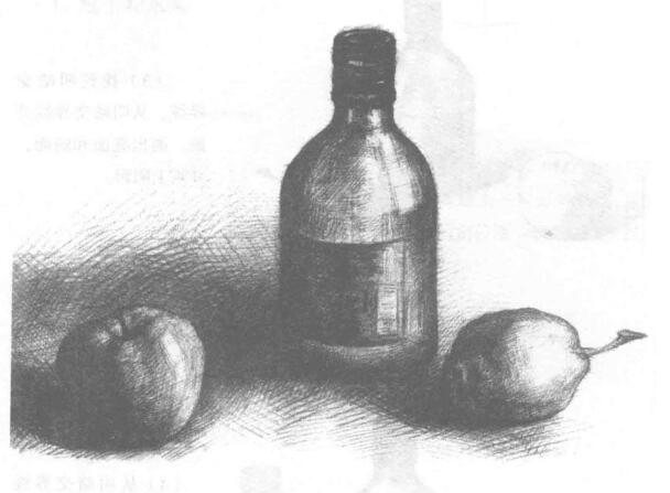 瓶子和水果素描画法